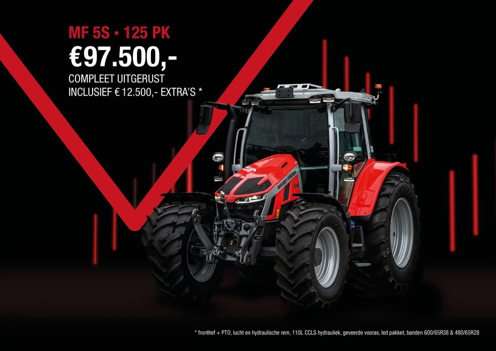 Deze compleet uitgeruste Massey Ferguson 5S.125 staat nu voor je klaar voor slechts 97.500,-. Deze MF 5S Dyna-4 heeft verschillende opties zoals een F