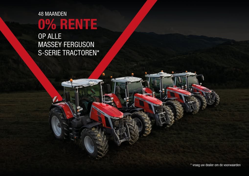 : % Tot 31 december 2025 profiteert u van 0% rente op alle Massey Ferguson S-Serie tractoren.Meer weten over deze of een van de andere acties? Kom la